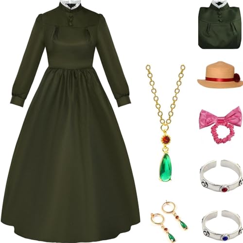 HSZCSMGS Howls Cosplay Kostüm Kleid Howl Ring Halskette Set Das Howls Movingcastle Cosplay Kostüm Halloween Party (Grün, M) von HSZCSMGS