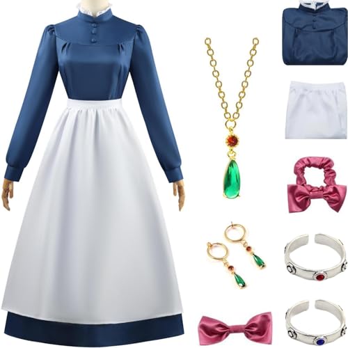 HSZCSMGS Howls Cosplay Kostüm Kleid Howl Ring Halskette Set Das Howls Movingcastle Cosplay Kostüm Halloween Party (Kostüme, M) von HSZCSMGS