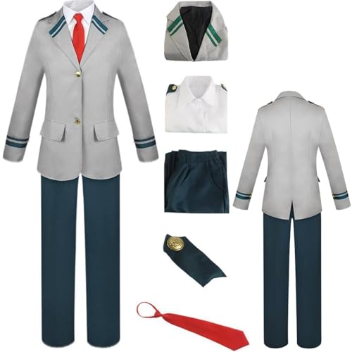 HSZCSMGS Izukumidoriya Cosplay Kostüm Hemd Mantel Hosen Perücke Set Deku Cosplay Kostüm Halloween-Party (Grau, XXL) von HSZCSMGS
