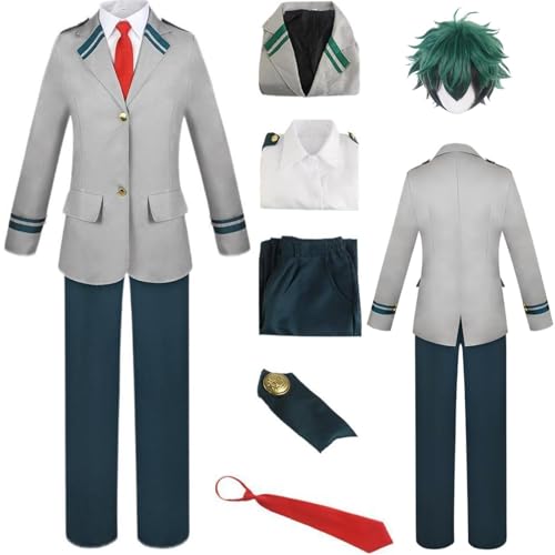 HSZCSMGS Izukumidoriya Cosplay Kostüm Hemd Mantel Hosen Perücke Set Deku Cosplay Kostüm Halloween-Party (Grau + Perücke, XXL) von HSZCSMGS