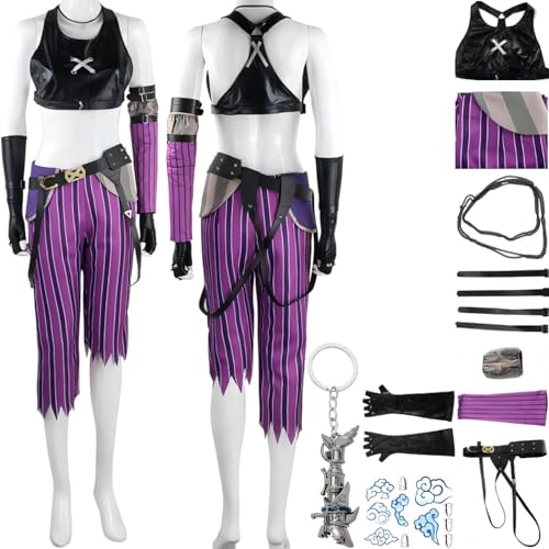 HSZCSMGS Jinxarcane Cosplay Kostüm Oberen Hosen Top Perücke Uniform Anzug Halloween Party Arcanejinx Cosplay Kostüm (Schwarz, XL) von HSZCSMGS