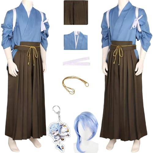 HSZCSMGS Kamisato Ayato Cosplay Kostüm Top Hosen Ayat Perücke Set Kamisatoayaka Cosplay Kostüm Halloween-Party (Blau + Perücke, XXL) von HSZCSMGS