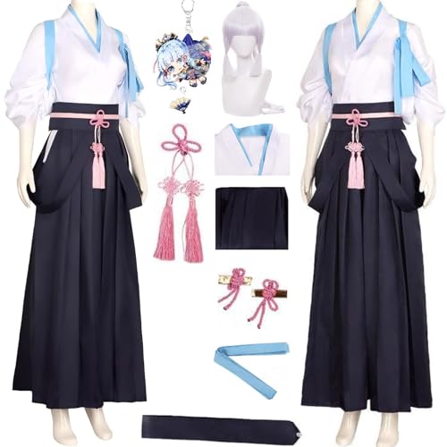 HSZCSMGS Kamisato Ayato Cosplay Kostüm Top Hosen Ayat Perücke Set Kamisatoayaka Cosplay Kostüm Halloween-Party (Weiß + Perücke, M) von HSZCSMGS