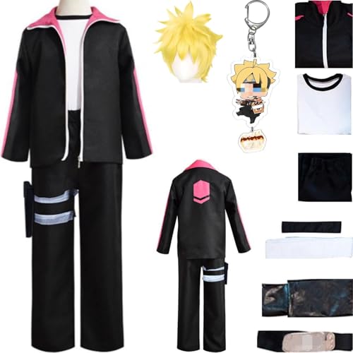HSZCSMGS Kawaki Cosplay Kostüm Mantelhose Boruto Perücke Set Boruto Cosplay Kostüm Halloween-Party (Schwarz + Perücke, S) von HSZCSMGS