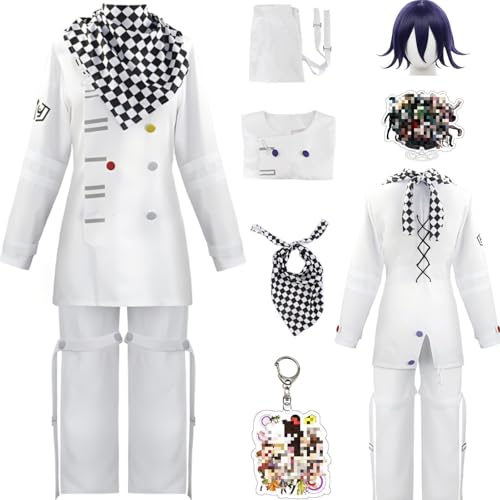 HSZCSMGS Kokichi Ouma Cosplay Kostüm Top Hosen Cape Perücke Set Unisex Kokichi Cosplay Halloween-Party (Weiß + Perücke, XXL) von HSZCSMGS