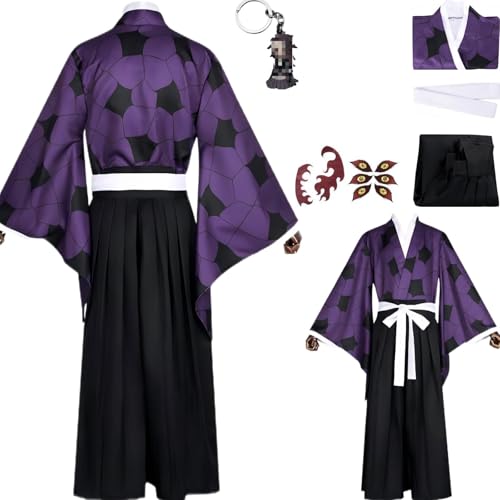 HSZCSMGS Kokushibo Cosplay Kostüm Hosen Top Set Kokushibo Perücke Optional Kokushibou Cosplay Kostüm Halloween-Party (Lila, M) von HSZCSMGS