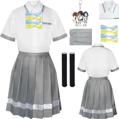 HSZCSMGS Komari Chika Cosplay Kostüm Top Kurzen Rock Zubehör Perücke Set Yanamianna Cosplay Kostüm Halloween-Party (Weiß, XXXL) von HSZCSMGS