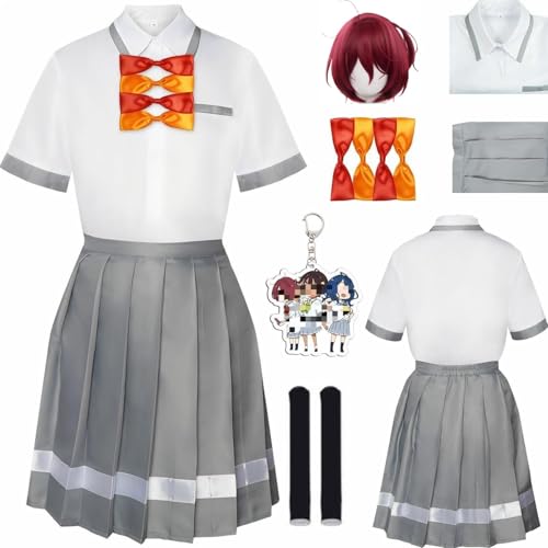 HSZCSMGS Komari Chika Cosplay Kostüm Top Kurzen Rock Zubehör Perücke Set Yanamianna Cosplay Kostüm Halloween-Party (Weiß + B + Perücke, S) von HSZCSMGS