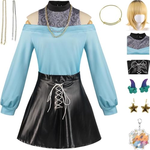 HSZCSMGS Kurokawa Akane Cosplay Kostüm Top Rock Set Memcyo Cosplay Oshinoko Cosplay Halloween-Party (Grün + Perücke, M) von HSZCSMGS