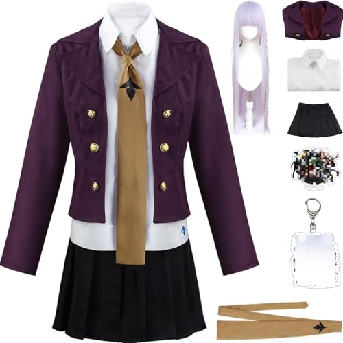 HSZCSMGS Kyoko Kirigiri Cosplay Kostüm Mantel Rock Perücke Set Danganronpa Cosplay Halloween Party (Purple+wig, L) von HSZCSMGS