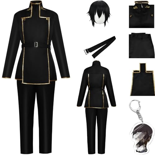 HSZCSMGS Lelouch Cosplay Kostüm Hose Top Lelouch Perücke Set Lelouch von therebellion Cosplay Kostüm Halloween-Party (Schwarz + Perücke, L) von HSZCSMGS