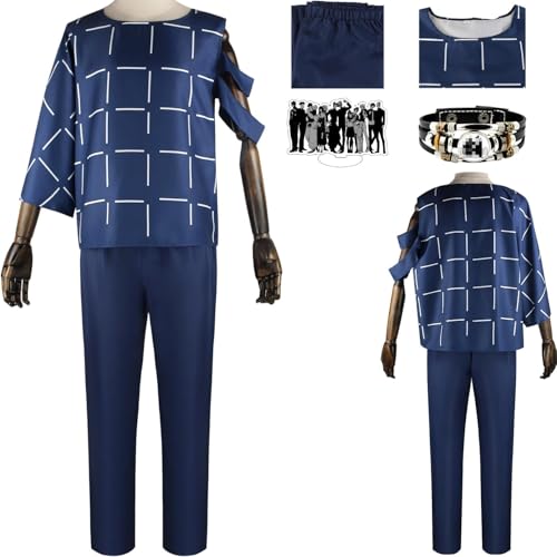 HSZCSMGS Mahito Cosplay Kostüm Top Hosen Mahito Perücke Set Choso Cosplay Kostüm Halloween-Party (Blau, M) von HSZCSMGS