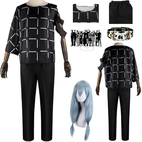 HSZCSMGS Mahito Cosplay Kostüm Top Hosen Mahito Perücke Set Choso Cosplay Kostüm Halloween-Party (Schwarz + Perücke, M) von HSZCSMGS