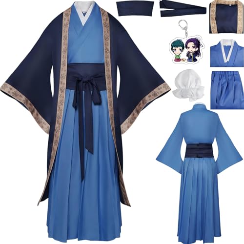 HSZCSMGS Maomao Cosplay Kostüm Kleid Halskette Ohrringe Perücke Set The Apothecary Diaries Cosplay Kostüm Halloween Party (Blau, XXXL) von HSZCSMGS