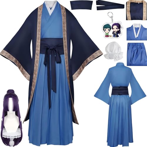 HSZCSMGS Maomao Cosplay Kostüm Kleid Halskette Ohrringe Perücke Set The Apothecary Diaries Cosplay Kostüm Halloween Party (Blau + Perücke, XXL) von HSZCSMGS