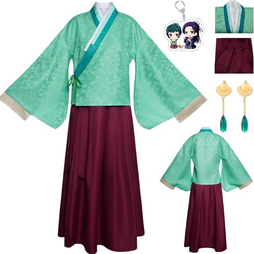 HSZCSMGS Maomao Cosplay Kostüm Kleid Halskette Ohrringe Perücke Set The Apothecary Diaries Cosplay Kostüm Halloween Party (Grün, S) von HSZCSMGS