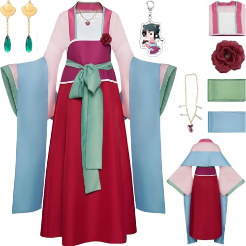 HSZCSMGS Maomao Cosplay Kostüm Kleid Halskette Ohrringe Perücke Set The Apothecary Diaries Cosplay Kostüm Halloween Party (Rot, XS) von HSZCSMGS