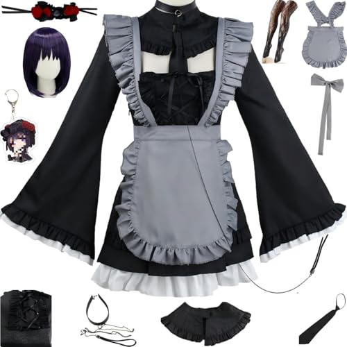 HSZCSMGS Marin Kitagawa Cosplay Kostüm Kleid Dienstmädchen Kostüm Perücke Set Shizuku Cosplay Kostüm Halloween Party (Schwarz + Perücke, S) von HSZCSMGS