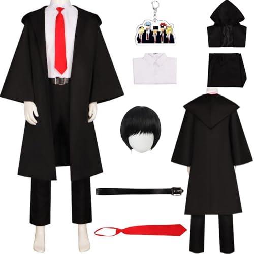 HSZCSMGS Mashle Cosplay Kostüm Hemd Mantel Hose Herrenanzug Halloween Party Mashle Magieand Muskeln Cosplay Kostüm (Schwarz + Perücke, XXL) von HSZCSMGS