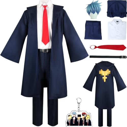 HSZCSMGS Mashle Magieand Muskeln Cosplay Kostüm Mantel Hosen Mashle Perücke Set Mashle Cosplay Kostüm Halloween Party (Blau +B+ Perücke, XS) von HSZCSMGS