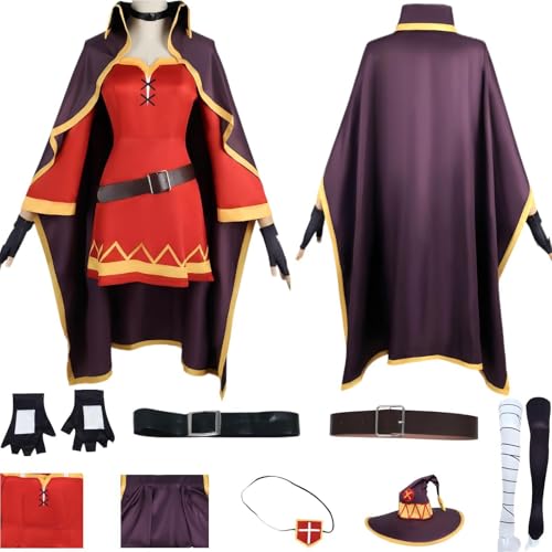 HSZCSMGS Megumin Cosplay Kostüm Kleid Cape Zubehör Megumin Perücke Set Megumi Cosplay Kostüm Halloween-Party (Rot, XXXL) von HSZCSMGS