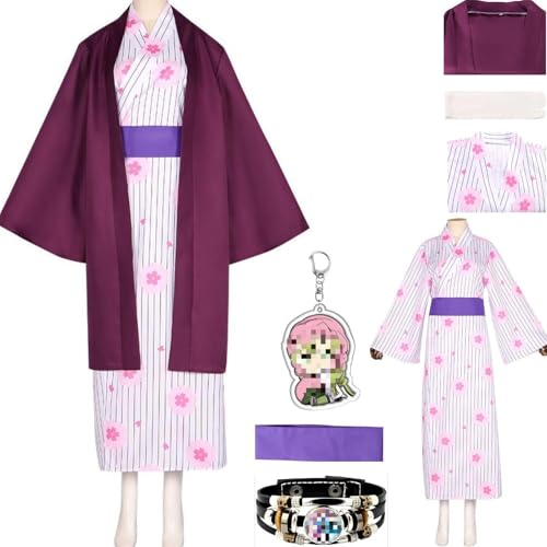 HSZCSMGS Mitsuri Kanroji Cosplay Kostüm Mantel Futter Perücke Set Kanroji Mitsuri Kostüm Halloween-Party (Lila, S) von HSZCSMGS