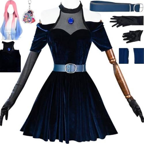 HSZCSMGS Mizi Cosplay Kostüm Kleid Handschuhe Socken Mizi Perücke Set Alienstage Cosplay Kostüm Halloween Party (Blau + Perücke, S) von HSZCSMGS