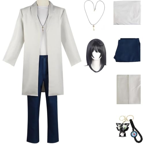 HSZCSMGS Munakatasota Cosplay Kostüm Mantel Hose Halskette Uniform Set Perücke Optional Iwatosuzume Cosplay Halloween-Party (Weiß + Perücke, XS) von HSZCSMGS