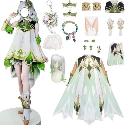HSZCSMGS Nahida Cosplay Kostüm Shorts Kleid Zubehör Set Ganyu Cosplay Kostüm Halloween Party (Weiß + Perücke, M) von HSZCSMGS