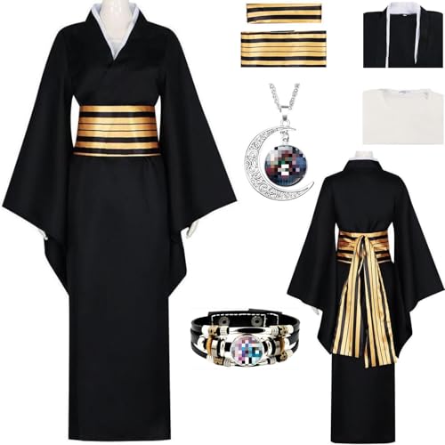 HSZCSMGS Nakime Cosplay Kostüm Mantel Unterwäsche Nakime Perücke Halskette Set Nakime Kostüm Halloween Party (Schwarz, XXL) von HSZCSMGS
