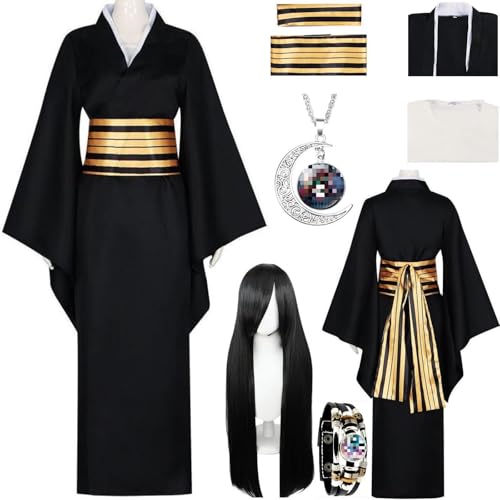 HSZCSMGS Nakime Cosplay Kostüm Mantel Unterwäsche Nakime Perücke Halskette Set Nakime Kostüm Halloween Party (Schwarz + Perücke, M) von HSZCSMGS