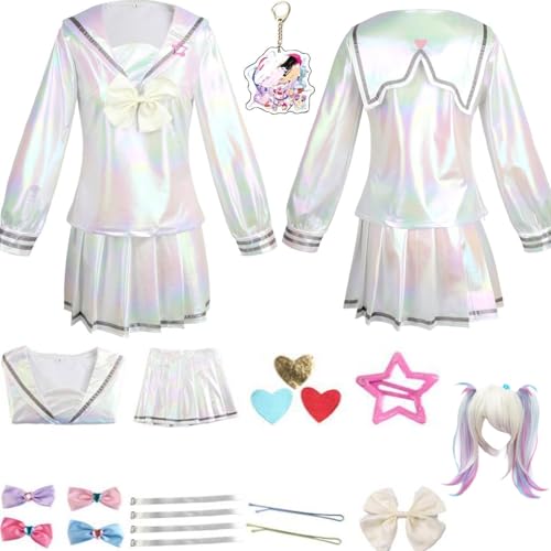HSZCSMGS Needy Girl Overdose Cosplay Kostüm Top Rock Zubehör Perücke Set Needy Streamer Overload Cosplay Kostüm Halloween Party (Weiß + Perücke, XXXL) von HSZCSMGS