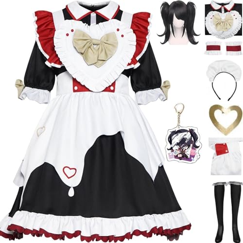 HSZCSMGS Needy Girloverdose Cosplay Kostüm Kleid Dienstmädchen Kostüm Perücke Set Needy Streamer Overload Kostüm Halloween Party (Schwarz + Perücke, XXL) von HSZCSMGS