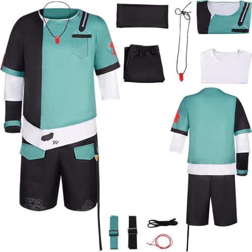 HSZCSMGS Neu Danheng Cosplay Kostüm Top Hosen Halskette Uniform Set Danheng Kostüm Halloween Party (Grün, XXXL) von HSZCSMGS