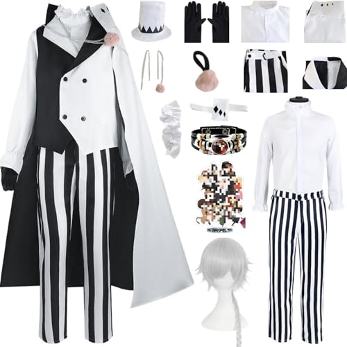 HSZCSMGS Nikolaigogol Cosplay Kostüm Hosen Weste Cape Zubehör Gogol Perücke Set Dazai Cosplay Kostüm Halloween-Party (Weiß + Perücke, S) von HSZCSMGS