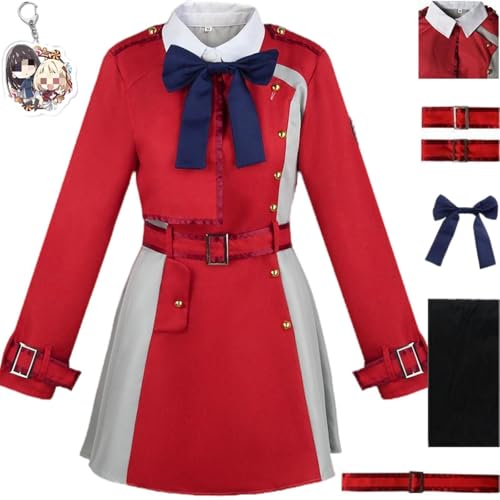 HSZCSMGS Nishikigi Chisato Cosplay Kostüm Rock Perücke Top Outfit Lycorisrecoil Cosplay Kostüm Inoue Takina Kostüm Halloween-Party (Rot, XS) von HSZCSMGS