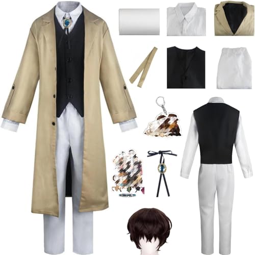 HSZCSMGS Osamu Dazai Cosplay Kostüm Hosen Hemd Mantel Dazai Perücke Set Chuuya Cosplay Kostüm Halloween-Party (Gelb + Perücke, M) von HSZCSMGS