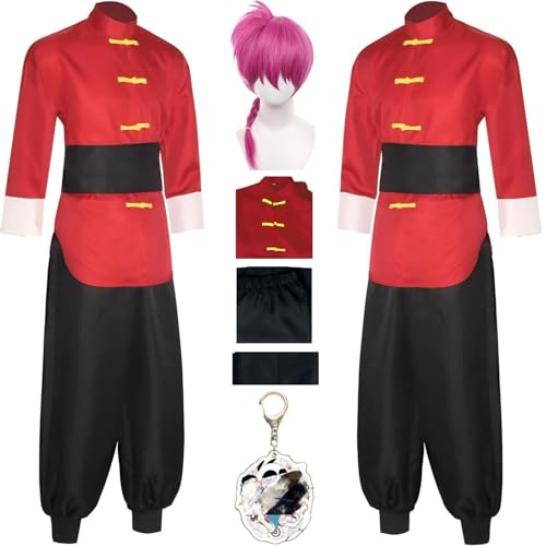 HSZCSMGS Ranma 1/2 Cosplay Kostüm Damen Uniform Set mit Ranma Perücke Set Ranma Cosplay Halloween Party (Rot + Perücke, M) von HSZCSMGS