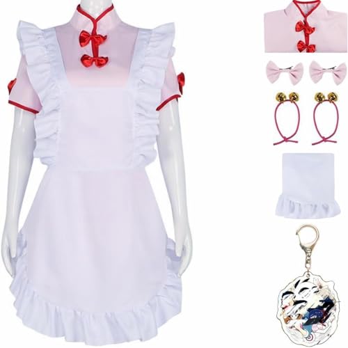 HSZCSMGS Ranma 1/2 Cosplay Kostüm Kleid Dienstmädchen Anzug Ranma Cosplay Kostüm Halloween Party Tendou Akane Kostüm (Rosa + Schürze, XXL) von HSZCSMGS
