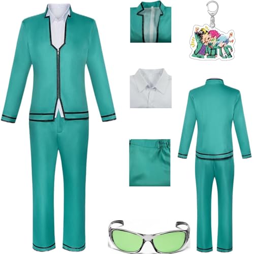 HSZCSMGS Saikikusuo Cosplay Kostüm Hemd Mantel Hosen Uniform Anzug Teruhashi Kokomi Cosplay Kostüm Halloween-Part (Grün, M) von HSZCSMGS