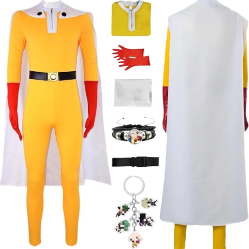 HSZCSMGS Saitama Cosplay Kostüm Bodysuit Zubehör Set Onepunch Man Cosplay Kostüm Halloween-Party (Gelb, M) von HSZCSMGS