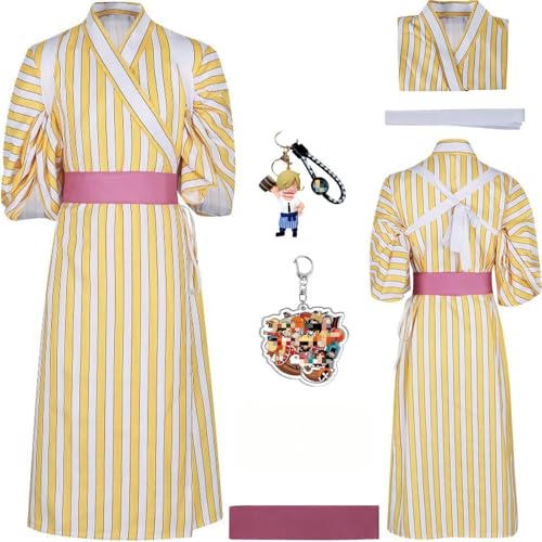 HSZCSMGS Sanji Cosplay Kostüm Gestreifte Coat Schlüsselanhänger Sanji Perücke Set Mihawk Cosplay Kostüm Halloween Party (Gelb, XXL) von HSZCSMGS