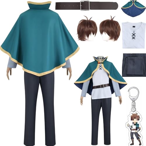 HSZCSMGS Satou Kazuma Cosplay Kostüm Hosen T-shirt Satou Kazuma Perücke Set Konosuba Cosplay Kostüm Halloween-Party (Blau + Perücke, XXL) von HSZCSMGS