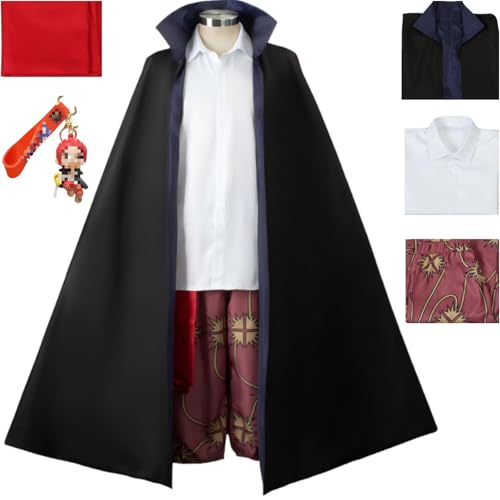 HSZCSMGS Shanks Cosplay Kostüm Cape Hose Zubehör Shanks Perücke Set Halloween Party Shanks Kostüm (Schwarz, XXL) von HSZCSMGS