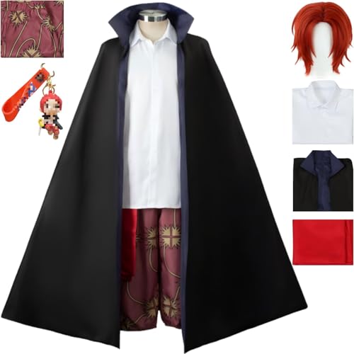HSZCSMGS Shanks Cosplay Kostüm Cape Hose Zubehör Shanks Perücke Set Halloween Party Shanks Kostüm (Schwarz + Perücke, L) von HSZCSMGS