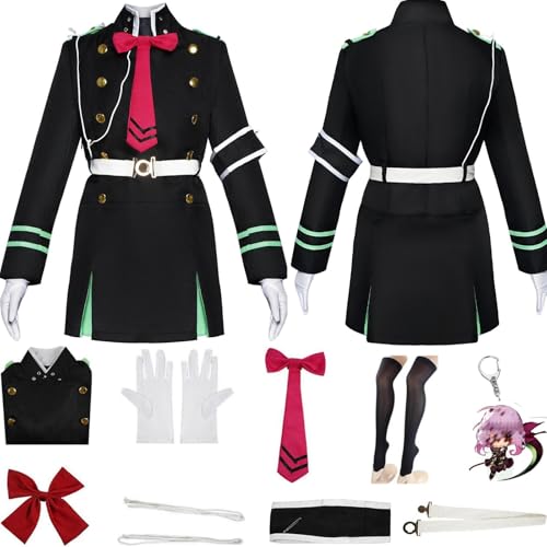 HSZCSMGS Shinoa Hiiragi Cosplay Kostüm Kleid Zubehör Perücke Set Hyakuya Mikaela Cosplay Kostüm Halloween-Party (Schwarz, S) von HSZCSMGS