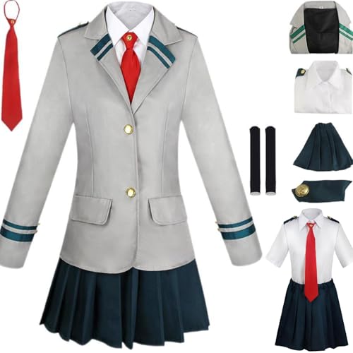 HSZCSMGS Shototodoroki Cosplay Kostüm Hemd Rock Top Perücke Set Ochaco Uraraka Cosplay Kostüm Halloween-Party (Grau, L) von HSZCSMGS