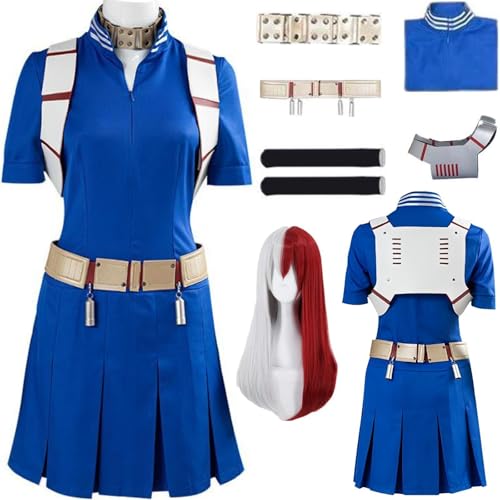 HSZCSMGS Shototodoroki Cosplay Kostüm Kleid Zubehör Perücke Set Mha Cosplay Kostüm Halloween-Party (Blau + Perücke, XL) von HSZCSMGS