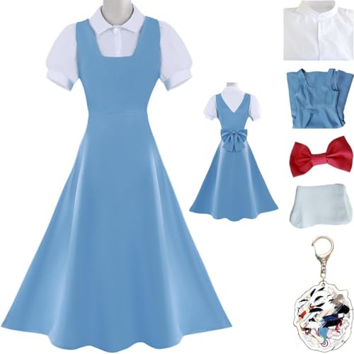 HSZCSMGS Tendou Akane Cosplay Kostüm Kleid Kopfschmuck Schlüsselanhänger Set Halloween Party Ranma 1/2 Cosplay (Blau, XS) von HSZCSMGS