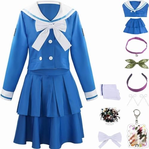 HSZCSMGS Tenko Chabashira Cosplay Kostüm Rock Top Tenko Chabashira Perücke Set Halloween Party Kirumi Tojo Kostüm (Blau, XL) von HSZCSMGS